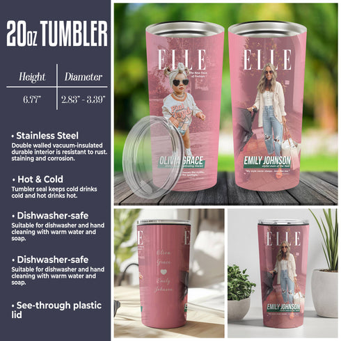 Custom Fashion Magazine Style Tumbler – Personalized Mom & Baby Photo with Name & Quotes